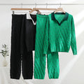Trendy knit set:  autumn new korean style half-open collar pullover knit top & casual pants two-piece set