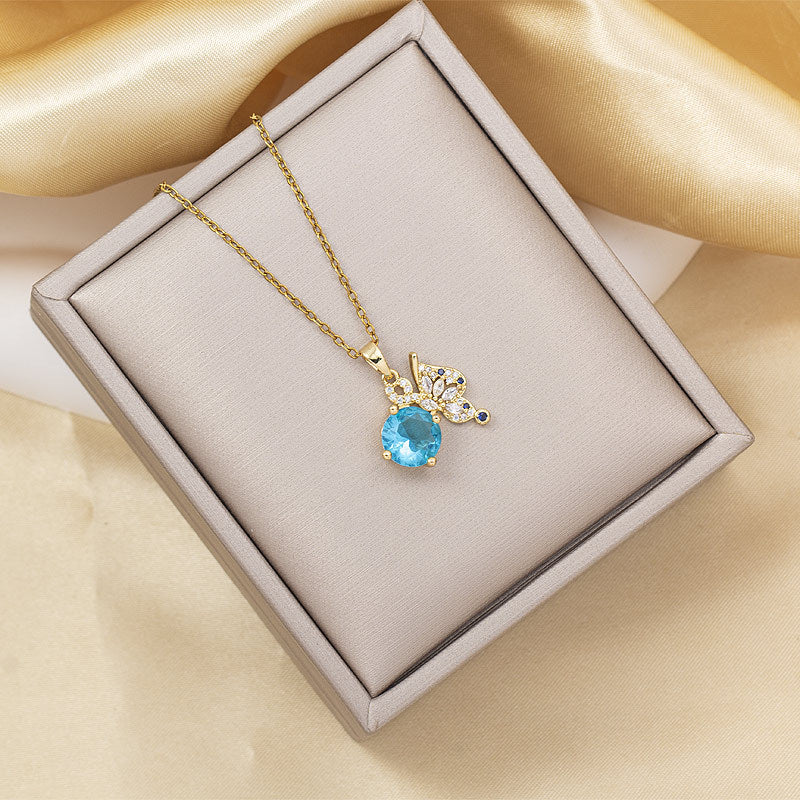 Necklace female titanium steel hot style butterfly animal pendant niche design fashion versatile accessible luxury style accessible luxury clavicle chain