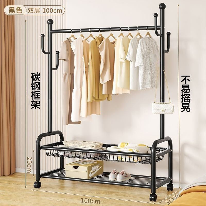 Scandinavian simple clothes drying rack indoor bedroom thickenedmovable floor-standing clothes rack clothes rack floor-standing