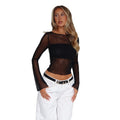 Fashion cross-border  summer new style round neck long sleeves mesh see-through waist tops bottom inner hot girl t-shirt