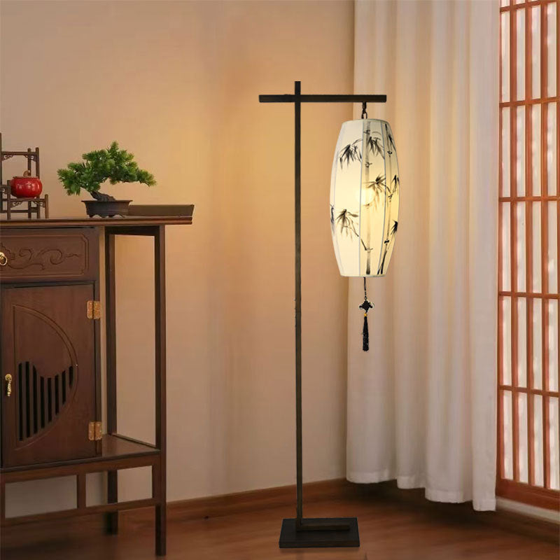 New chinoiserie floor lamp retro living room tea room hand-painted bamboo iron art bedroom study vertical medieval style floor lamp