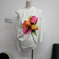 Amazon watercolor floral placement print asymmetrical neck lantern sleeve blouse - casual, loose fit, slimming top for women