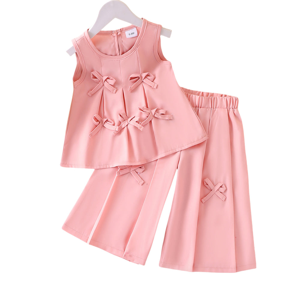 Children's clothing pink bowstops+pants suitsummernew arrivalgirl cute asia