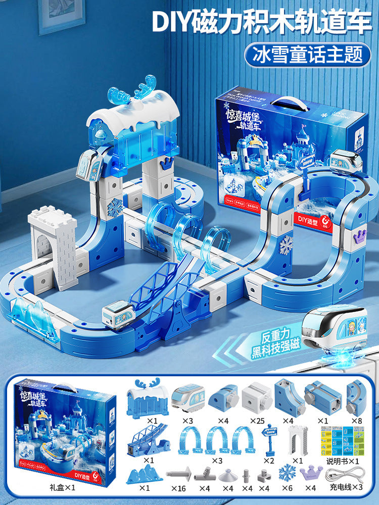 Beijies children's educational ice & snow electric train magic track car cube diy assembly track car toy