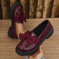 cross-border large size 35-43 black loafers women's niche bow thick bottom small leather shoes retroflats women