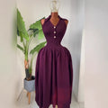 European and american cross-border women's fashion  summer new arrival: elegant lapel v-neck high-waisted a-line midi sleeveless dress