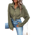 cross-border women's ribbed knit half-open cardigan with stand collar, puff sleeves, and relaxed fit