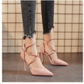 2025 summer european and american suede pointed-toe criss-cross ankle strap high heel sandals - women's sexy stiletto heels for banquets and nightclubs