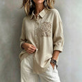 Exportfashion bohemia styleplus size shirt texture lapel cut outlaceflap pocket pants dropped shoulders long sleeves thin tops