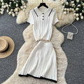 Preppy style polo collar knittingtwo-piece set female summerwork clothing styleslimming look short-sleeved topselegant skirt suit