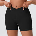 Three-quarter pants pure colorhigh waist tummy control butt lift peach tight fitness sports pants front cross outwear yoga shorts