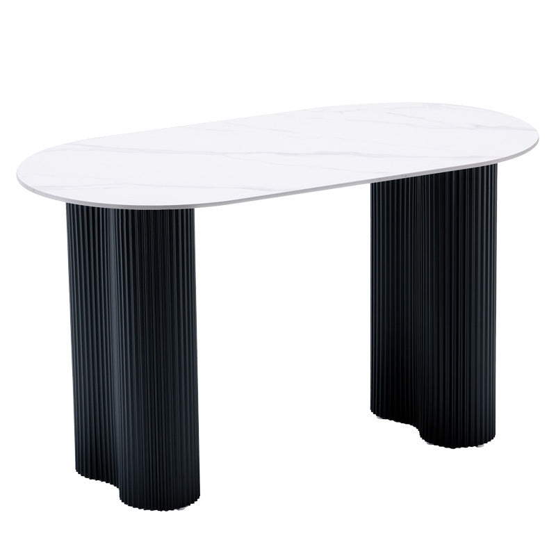 Modern minimalist rock slab dining table - new vintage-style home dining table with beautiful peanut leg design