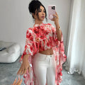 summer cross-border fashion: european & american style stand collar printed ruffle chiffon blouse - vacation-ready flowy cover-up
