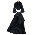 Light mature style red lantern sleeve stereo flower two-piece set women's spring waist pleated skirt classyelegantsuit
