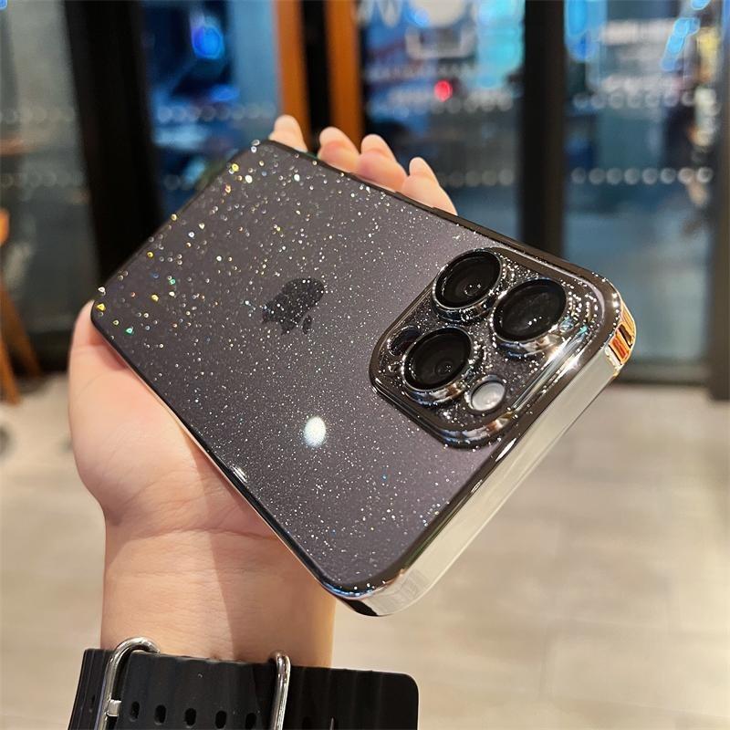 Suitable for iphone16promax starry sky glitter phone case apple 17 electroplated pc lens film all-inclusive protective cover