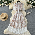 Retroelegance heavy industry cut out crochet water soluble lacedress women's french waist slimming look short sleeve dress long skirt