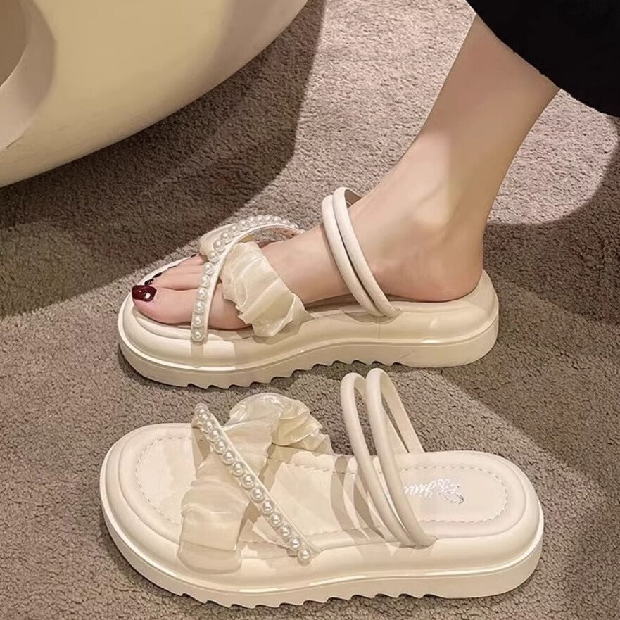 Xiaoxiangfengthick sole slippers for women outwear 2025 summer new arrival gentle fairy style two-wear sandals with skirt