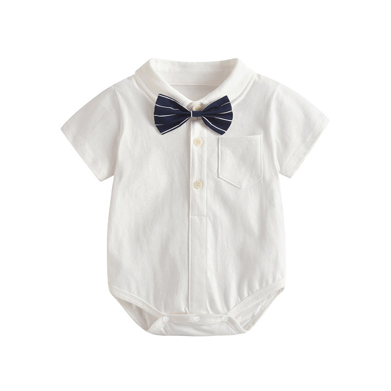 Newborn baby boy summer clothes - lightweight romper, newborn bodysuit, summer full month celebration bow tie outfit, first birthday onesie