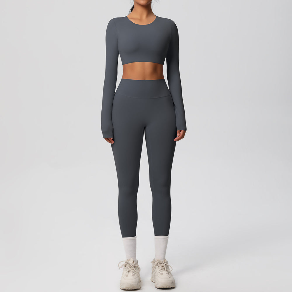 New arrival: european and american style solid color double-sided brushed breathable compression yoga set - 8 piece activewear set for running and fitness