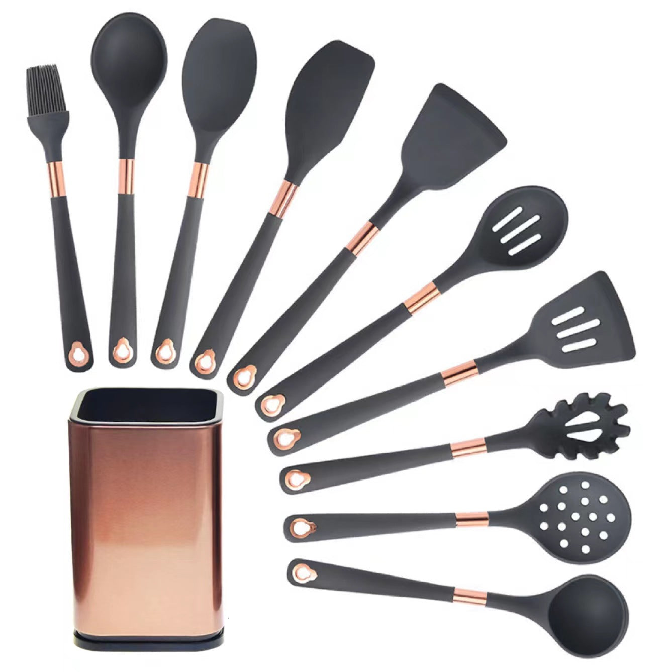 Cross-border silicone cooking spaghetti spoon scraper set Kitchenware rose gold handle large kitchen set high temperature resistance