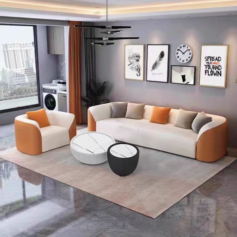 Meeting room/sales office negotiation table and chair set, light luxury clothing store/beauty salon solid wood frame leather sofa and coffee table