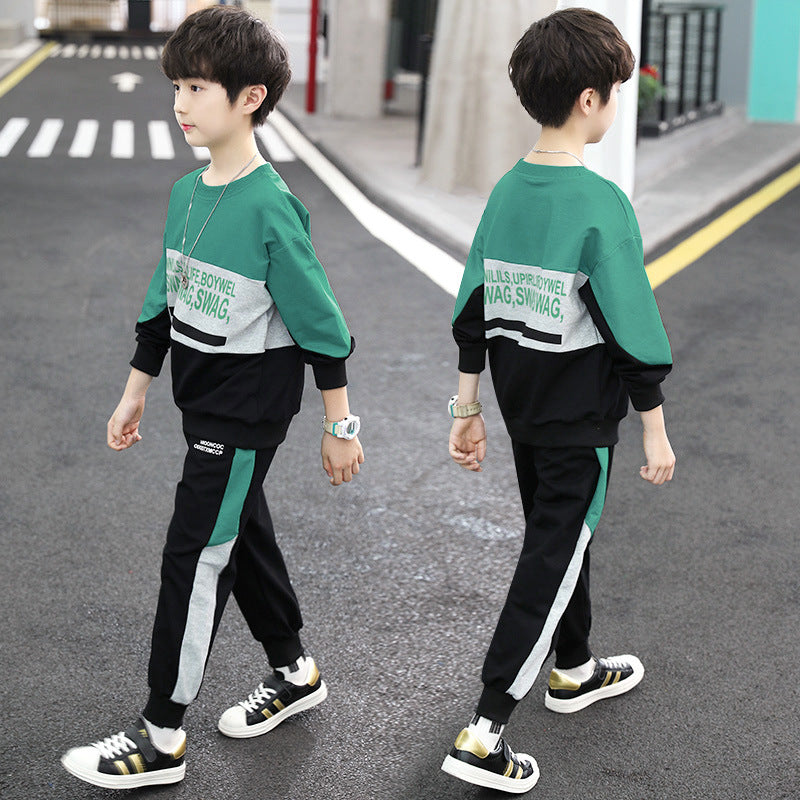 Boys' fall outfit set : kids' activewear, big kids' spring/autumn style, trendy long-sleeve top and pants for boys, big kids' long-sleeve set