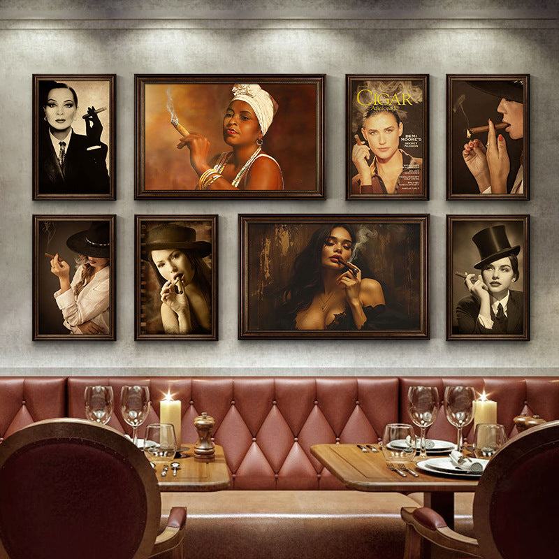 Cigar bar hanging painting American retro beautiful woman bar KTV box wall decoration painting industrial style tobacco and alcohol shop mural