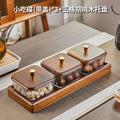 [three compartments with lid] transparent hammered dish with solid wood plate