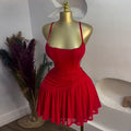 European and american cross-border women's fashion  summer new arrival: elegant ruched high-waisted asymmetrical short red slip dress