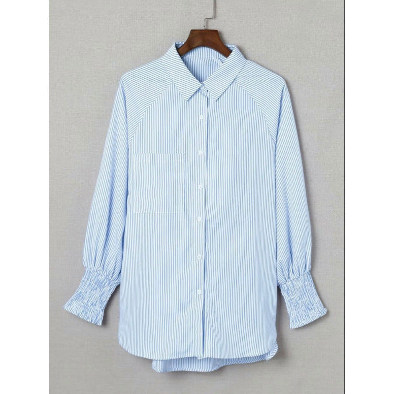 Shein independent station 1688  hot selling casual blue stripesprintingflap pocket pants shirt