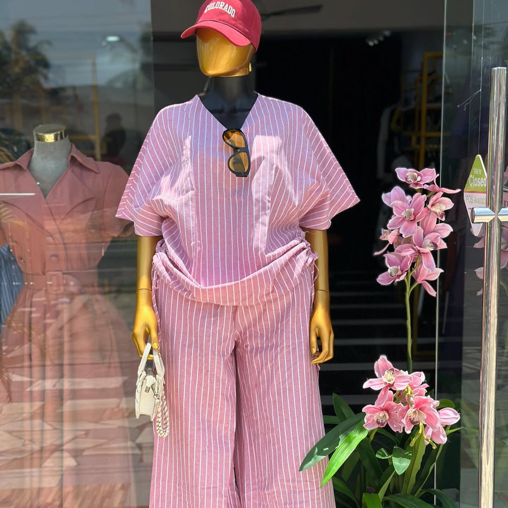 European and american cross-border women's clothing  summer new collection: sweet and fresh v-neck loose drawstring top and wide-leg pants set