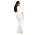 European and american style cross-border sexy slim-fit women's hollow-out solid color flare jumpsuit streetwear long sleeve romper trendy