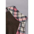 Shipped: women's plaid sleeve quilted half-zip sweatshirt - stand collar patch pocket, perfect for autumn and winter