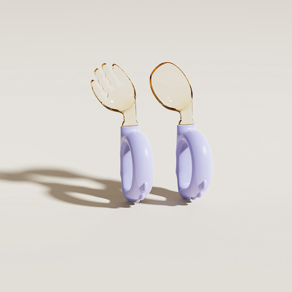 Custom logo baby training fork and spoon set - kids' self-feeding dinosaur fork and spoon - baby ppsu fork and spoon