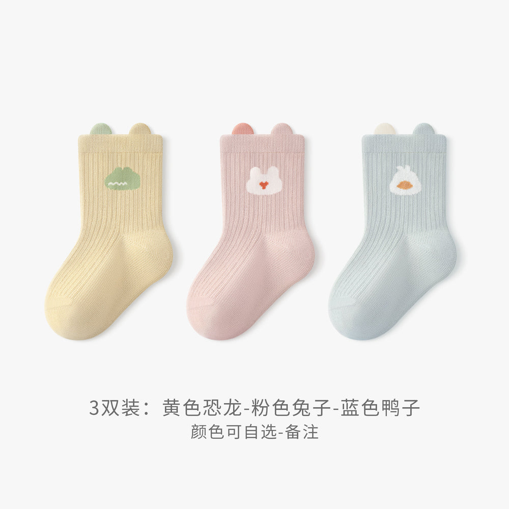 Babylon baby socks cartoon knee socks baby socks spring & fall combed cotton boneless baby does not tighten the legs and does not fall off the heels
