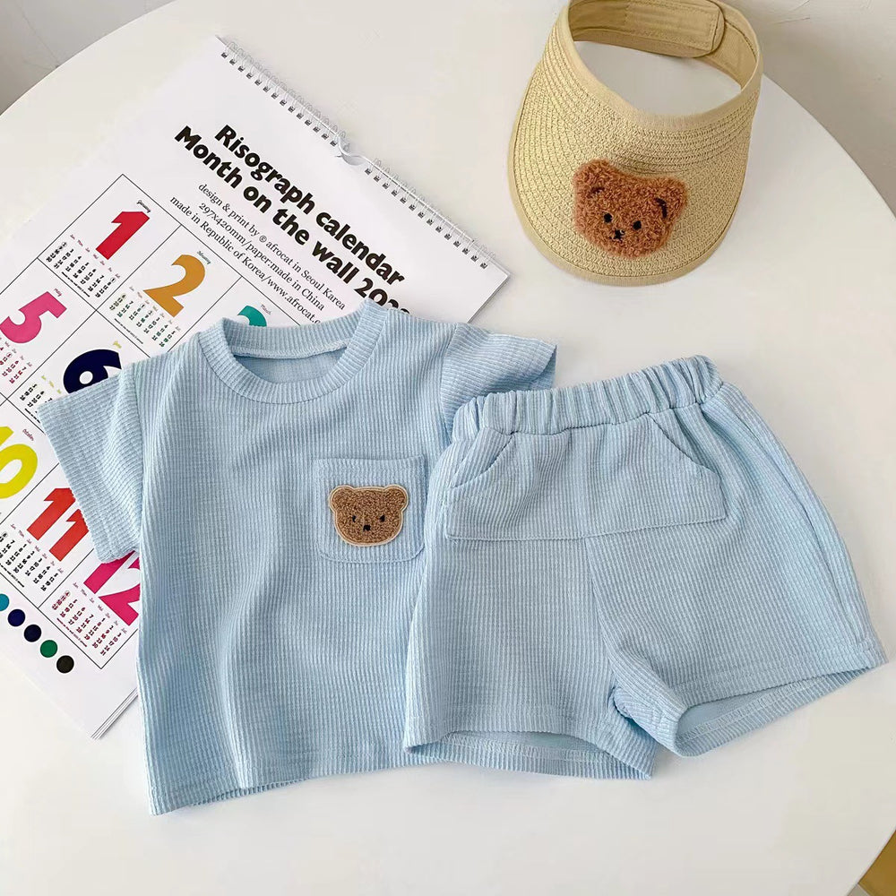 korean style ins kids summer bear outfit - baby boys & girls short sleeve & shorts casual two-piece set