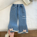 new year's girls' denim jeans - 3d bowknot flare leggings - trendy and stylish jeans for baby girls