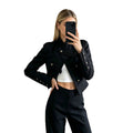 cross-border fashion: european & american autumn retro chic versatile stand collar double-breasted napoleon jacket