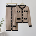 Xiaoxiangfeng round neck metal buckle knitting shirt for women new arrivalsweater tight hip skirt fall and wintertwo-piece set