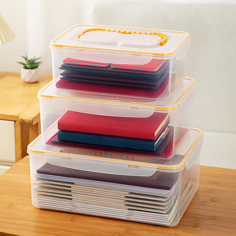 Desktop file box, file box with lid, dust-proof portable certificate storage box, plastic a4 paper printing paper finishing box.