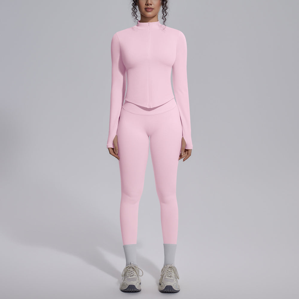 European and american seamless yoga set - slim fit zipper jacket & peach lift butt leggings - women's activewear workout outfit