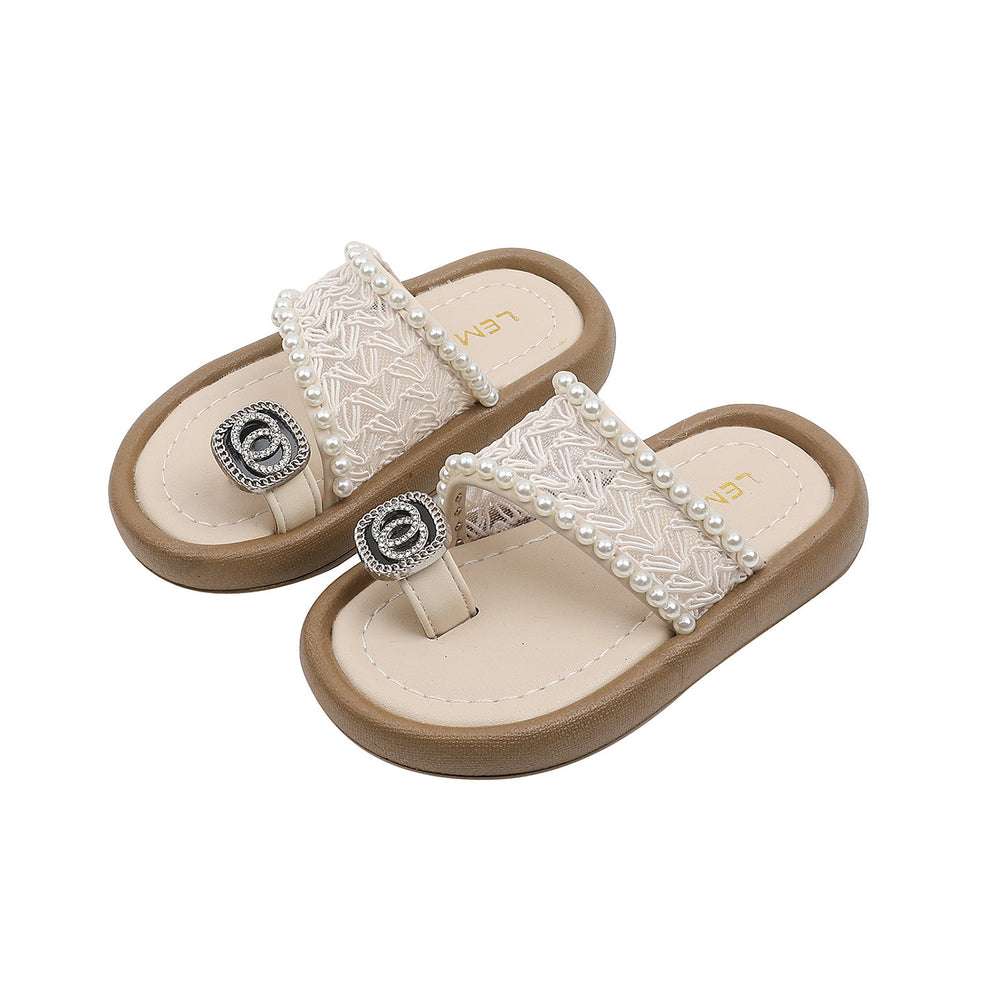 Vancahao girls' fashion beaded sandals & slippers - new summer collection for little girls, open-toe flip-flops for outdoor wear, kids' slippers