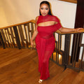 European and american style export design solid color women's elastic asymmetrical trendy bodycon dress with tie-up round neck and cutout long dress