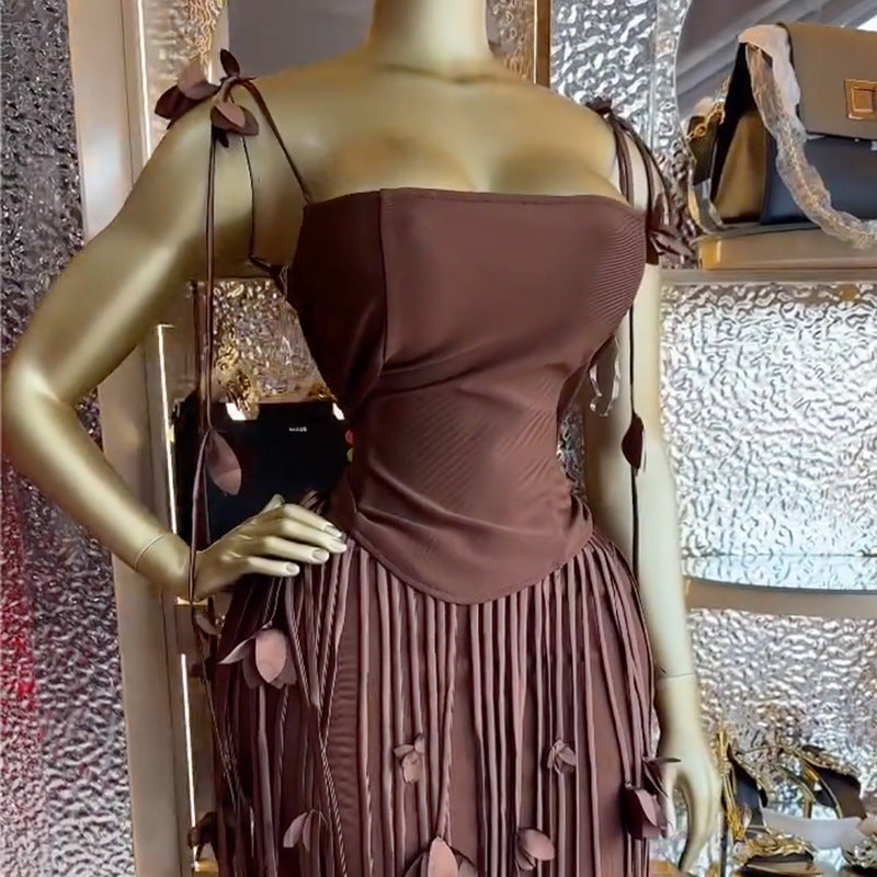 European and american cross-border women's fashion  spring new sexy chic tassel cami top and high-waisted midi skirt set