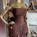 European and american cross-border women's fashion  spring new sexy chic tassel cami top and high-waisted midi skirt set