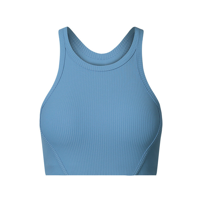Vertical ribbed high collar elastic comfortable sports intimates high-strength bubble wrap sports bra daw057