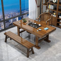 Solid wood large board tea table and chair combination, one table and five chairs, new chinoiserie office coffee table, for home living room casual tea making table