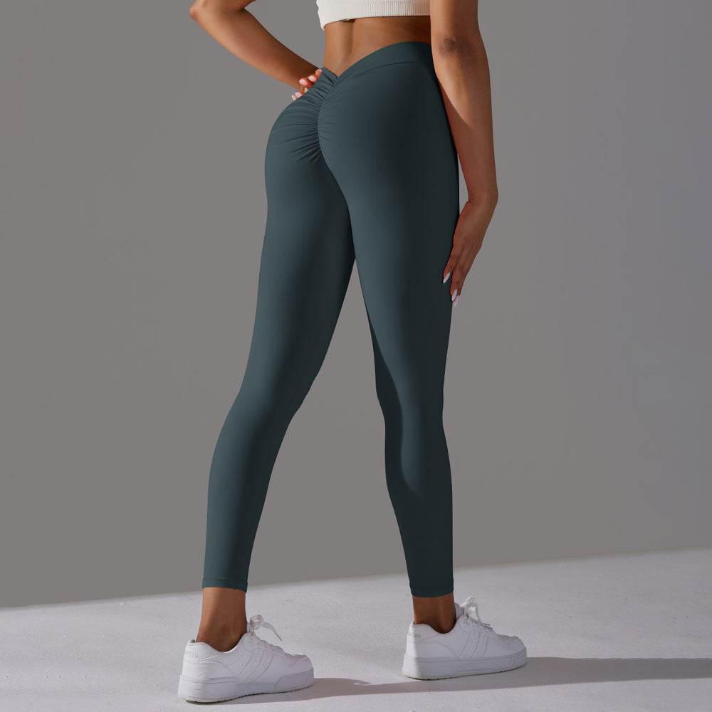 Fashionnew arrival butt lift and tummy control without embarrassing line elastic tight yoga pants v waist brushed nude sports fitness pants