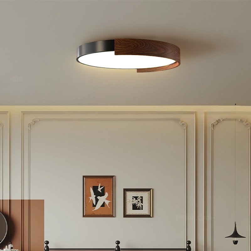 Wabi sandy wind walnut color bedroom ceiling light retro eye protection master bedroom room lamp round medieval study light