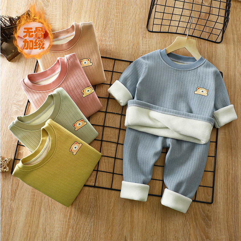 Kidsheattechsuitfleece-linedthickenedfall and winternew arrivalbaby bottomintimatesmiddle child autumn clothes and long trouserschildrensuit